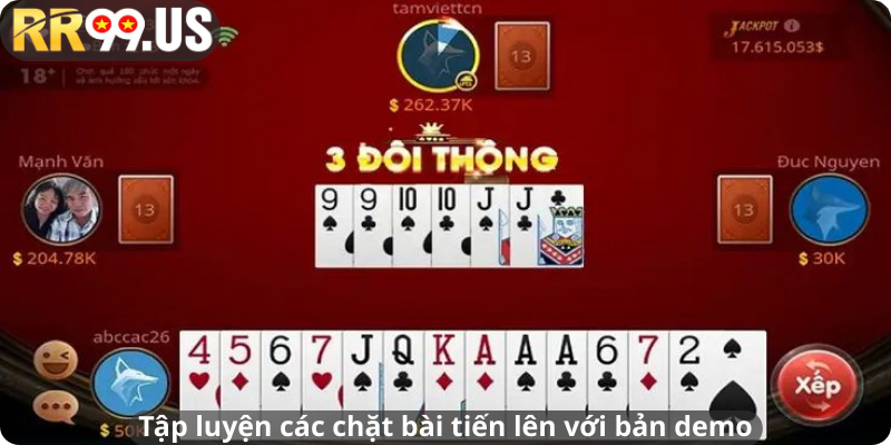 Tập luyện các chặt bài tiến lên với bản demo